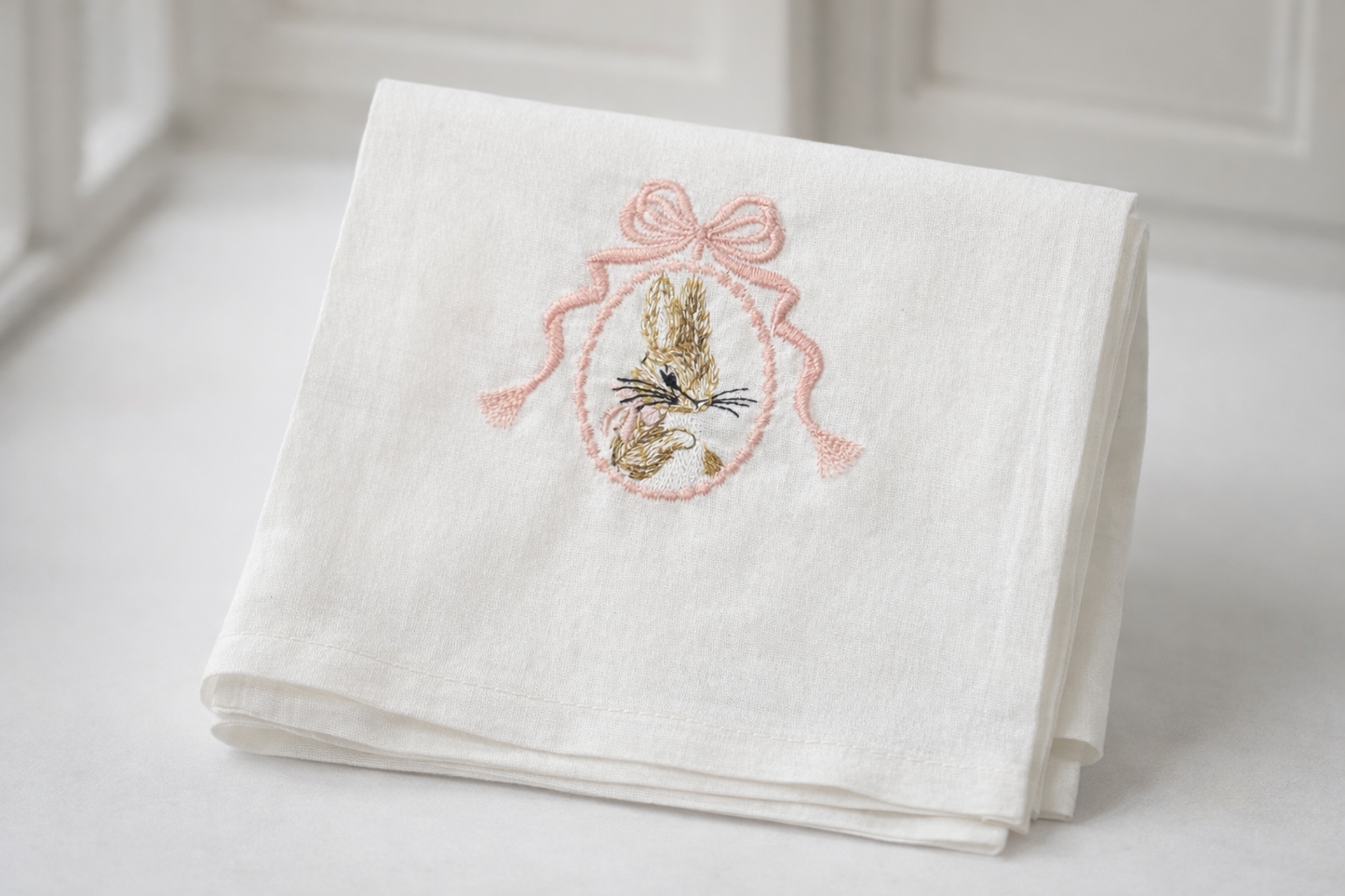 Bunny Embroidered Tea Towel