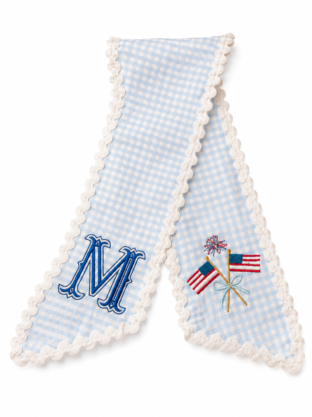 Embroidered Gingham Fourth of July Wreath Sash